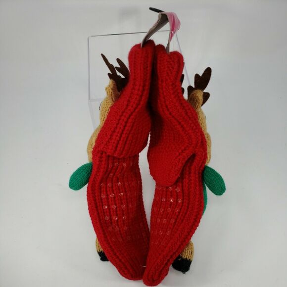 Slipper Socks Anti-Slip Womens Non-Skid Reindeer Hand Made Red Christmas Home - Picture 9 of 12
